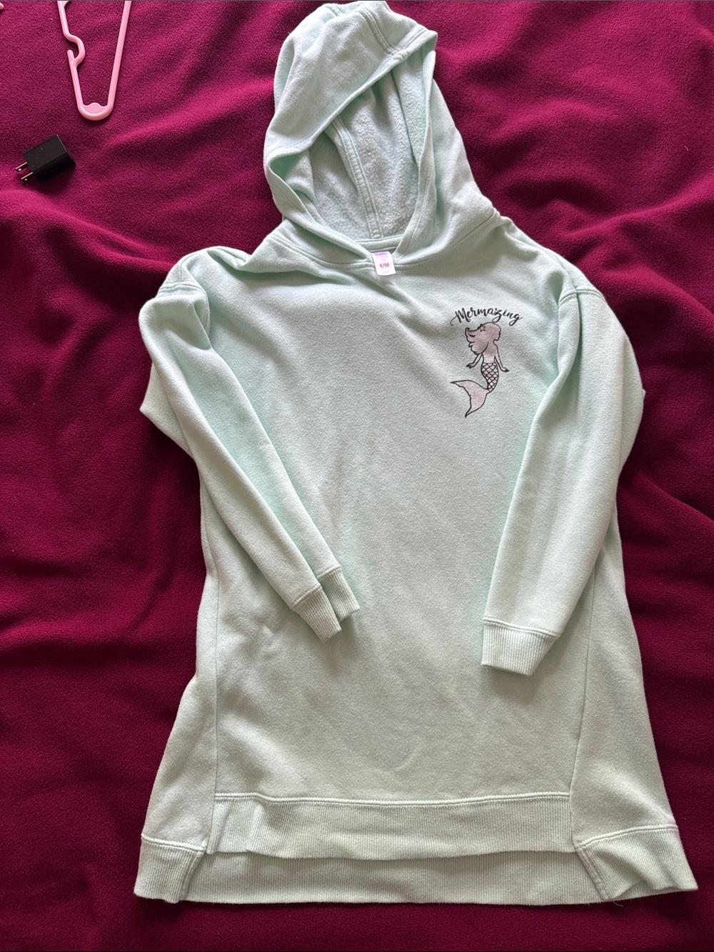 Justice Mint Green Hoodie Dress with Mermaid Embroidery